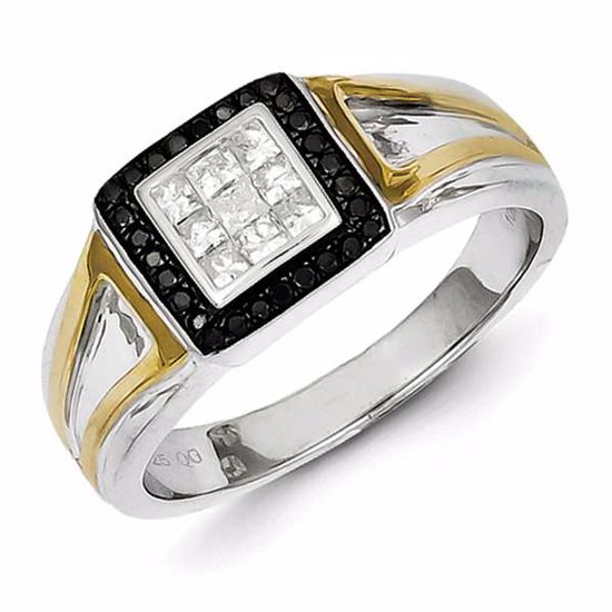 QR5571-11 White Night Sterling Silver and Gold Plated Black & White Diamond Men's Ring