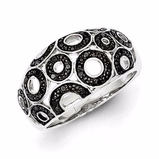 QR5427-7 White Night Sterling Silver Black Diamond Circle Pattern Ring