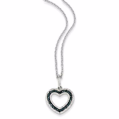 QP3655 White Night Sterling Silver Blue and White Diamond Heart Pendant