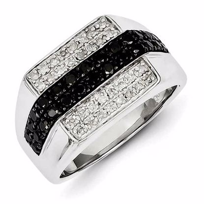 QR5515-11 White Night Sterling Silver Rhodium Plated Black and White Diamond Men's Ring