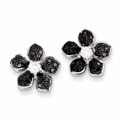 QE11021 Closeouts Sterling Silver Rhodium Plated Black & White Diamond Flower Earring