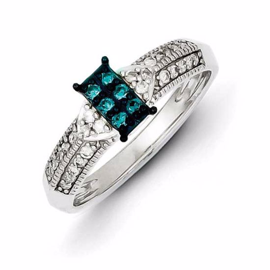 QR5235-7 White Night Sterling Silver Blue & White Diamond Ring