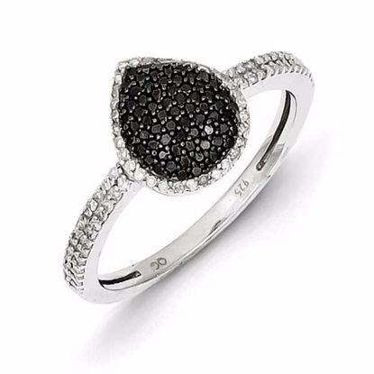 QR5376-7 White Night Sterling Silver Black and White Diamond Teardrop Ring