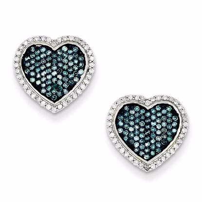 QE10722 Closeouts Sterling Silver Blue and White Diamond Heart Post Earrings