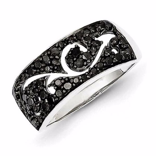 QR2998-8 White Night Sterling Silver Black Diamond Ring