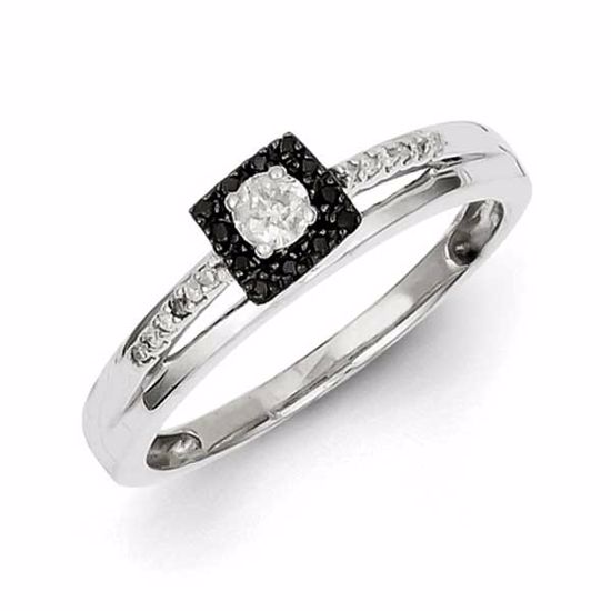 QR3248-8 White Night Sterling Silver Black and White Diamond Square Ring