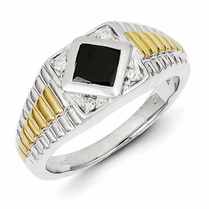 QR5564-10 White Night Sterling Silver w/ Gold Plating Black & White Diamond Mens Ring