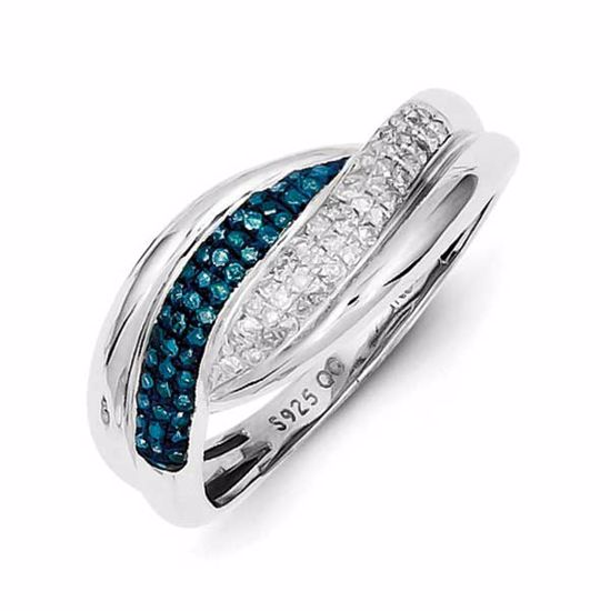 QR5251-7 White Night Sterling Silver Blue and White Diamond Ring