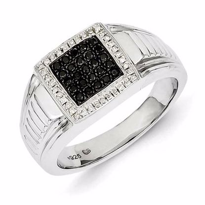 QR5511-11 White Night Sterling Silver Rhodium Plated Black and White Diamond Men's Ring