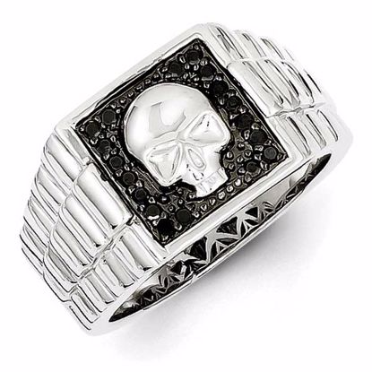 QR5589-10 White Night Sterling Silver Black Diamond Square Skull Men's Ring