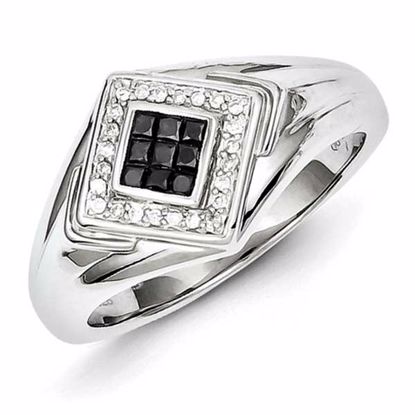 QR5470-11 Closeouts Sterling Silver Black and White Diamond Men's Ring