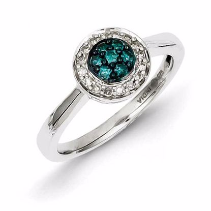 QR5188-6 White Night Sterling Silver White & Blue Diamond Cluster Ring