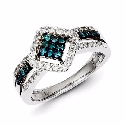 QR5230-8 White Night Sterling Silver White & Blue Diamond Cluster Ring