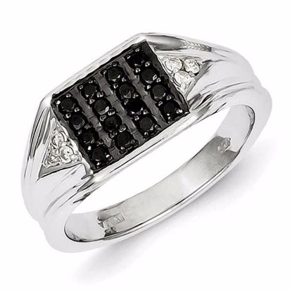 QR5510-11 White Night Sterling Silver Rhodium Plated Black and White Diamond Men's Ring