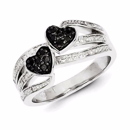 QR5344-6 White Night Sterling Silver White & Black Diamond Hearts Ring