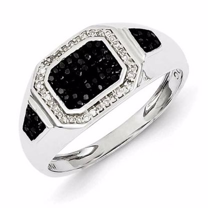 QR5500-11 White Night Sterling Silver Rhodium Plated Black and White Diamond Men's Ring