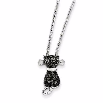 QP2285 Confirmation/Communion Sterling Silver Black Cat Diamond Pendant Necklace