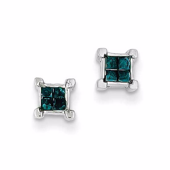 QE10764 White Night Sterling Silver Blue Princess Cut Diamond Post Earrings