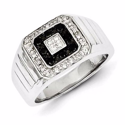 QR5484-9 Dads/Grads Sterling Silver Rhodium Plated Black and White Diamond Men's Ring