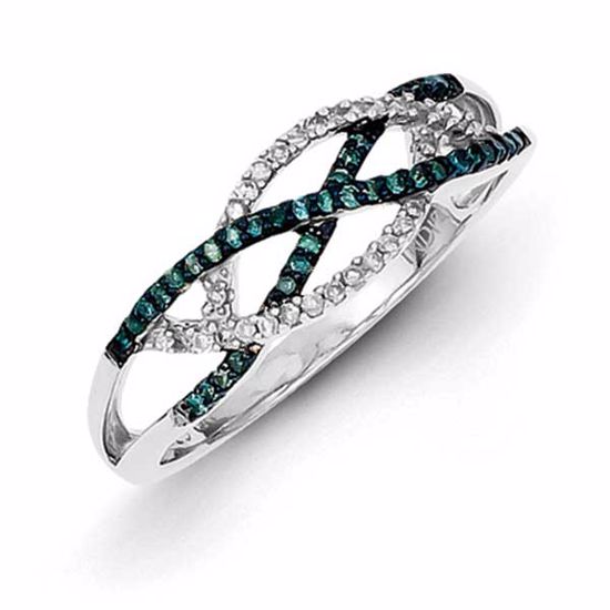 QR5293-8 White Night Sterling Silver Blue and White Diamond Ring