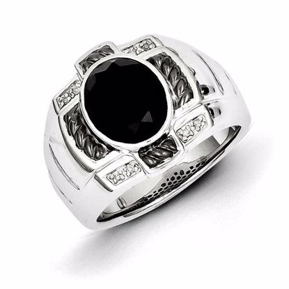 QR5550-9 White Night Sterling Silver Diamond & Onyx Oval Black Rhodium-plated Men's Ring