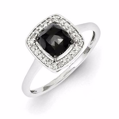 QR5397-7 White Night Sterling Silver Black and White Diamond Square Ring