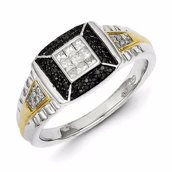 QR5575-11 White Night Sterling Silver and Gold Plated Black & White Diamond Men's Ring