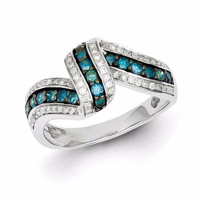 QR5318-6 White Night Sterling Silver Blue and White Diamond Ring