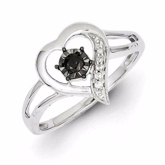 QR5349-8 White Night Sterling Silver Black & White Diamond Heart Ring