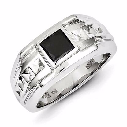 QR5542-11 White Night Sterling Silver Black Diamond Mens Ring