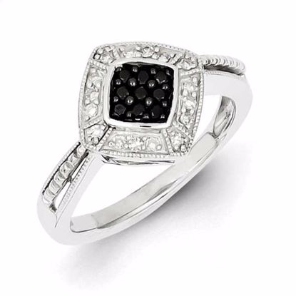 QR5394-8 White Night Sterling Silver Black Diamond & Small Diamond Shape Ring