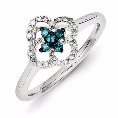 QR5261-6 White Night Sterling Silver White & Blue Diamond Cluster Ring