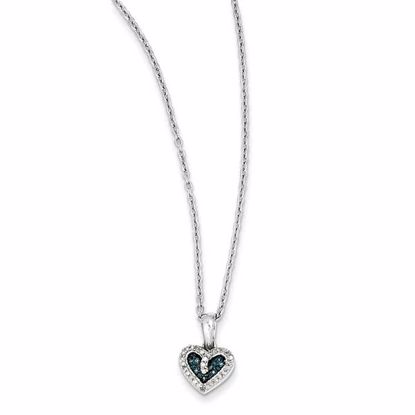 QP3645 White Night Sterling Silver Blue and White Diamond Heart Pendant