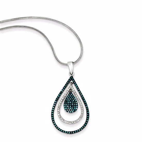 QP3674 White Night Sterling Silver Blue and White Diamond Teardrop Pendant