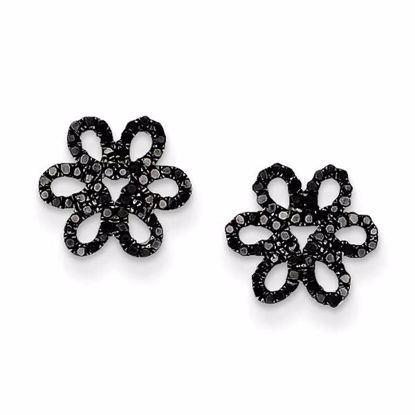 QE10889 Closeouts Sterling Silver Black and White Diamond Flower Post Earrings