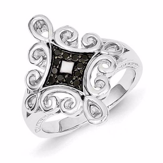 QR5431-7 White Night Sterling Silver Black Diamond Ring