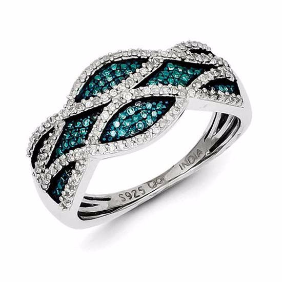 QR5299-6 White Night Sterling Silver Blue and White Diamond Ring