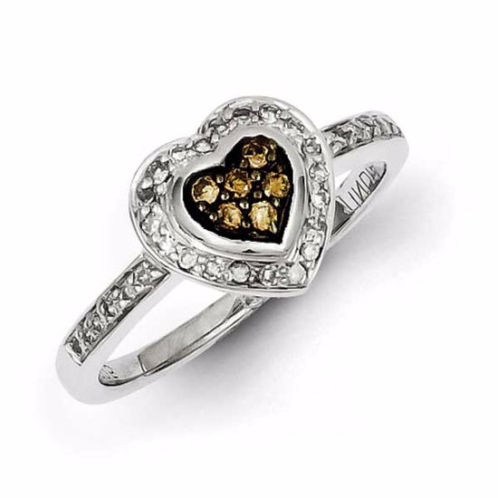 QR5145-8 White Night Sterling Silver Champagne Diamond Small Heart Ring