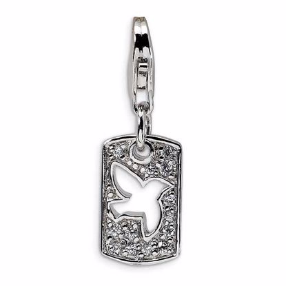 QCC521 Amore La Vita Sterling Silver CZ Cut-out Dove/Peace Clip-on w/Lobster Clasp Charm