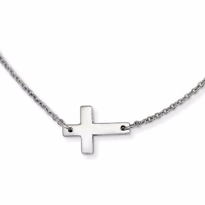SRN1209-16 Confirmation/Communion Stainless Steel Polished Sideways Cross Necklace