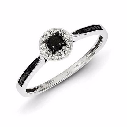 QR5365-6 White Night Sterling Silver Black and White Diamond Round Ring