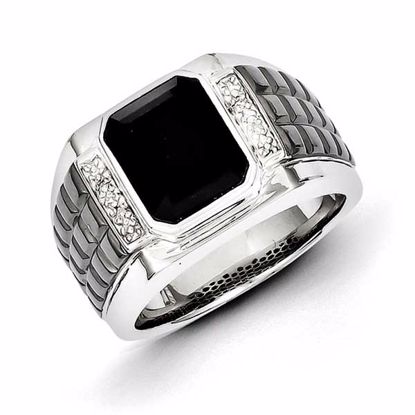 QR5559-10 White Night Sterling Silver Diamond & Onyx Square Black Rhodium-plated Men's Ring
