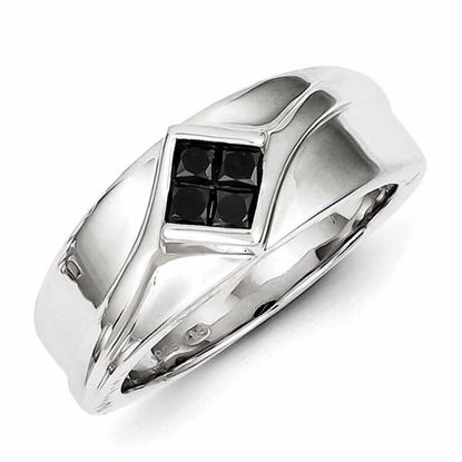 QR5477-10 White Night Sterling Silver Black Diamond Men's Ring