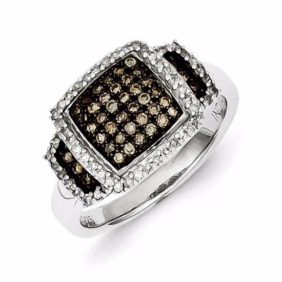 QR5138-6 White Night Sterling Silver Champagne Diamond Square Ring