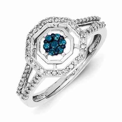 QR5250-8 White Night Sterling Silver White & Blue Diamond Ring