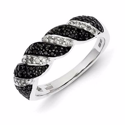 QR3301-7 White Night Sterling Silver Black and White Diamond Alternating Twist Ring