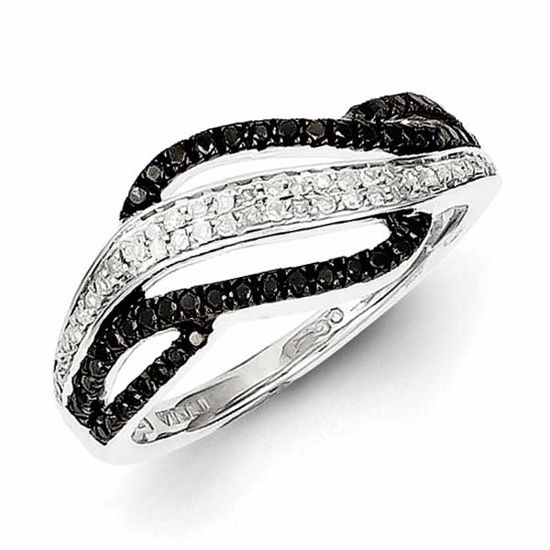 QR5445-8 White Night Sterling Silver Rhodium Plated Black & White Diamond Ring