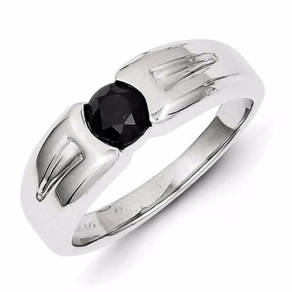 QR5521-10 White Night Sterling Silver Round Black Diamond Mens Ring