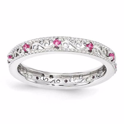 QSK1491-5 Stackable Expressions Sterling Silver Stackable Expressions Created Pink Sapphire Ring