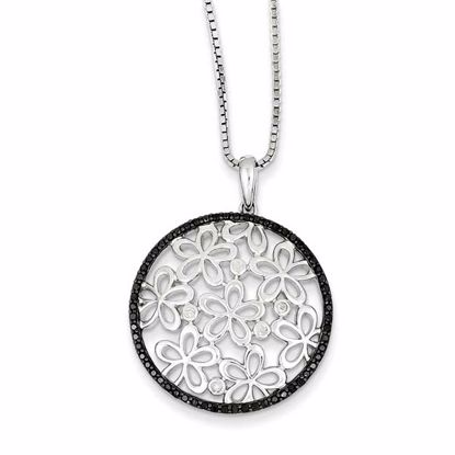 QP3823 Closeouts Sterling Silver Black & White Diamond Pendant Necklace
